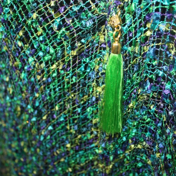 Green Purple Turquoise Olive Mix Poncho Vest Scarf Adjustable Tassel Wrap - Picture 6 of 6